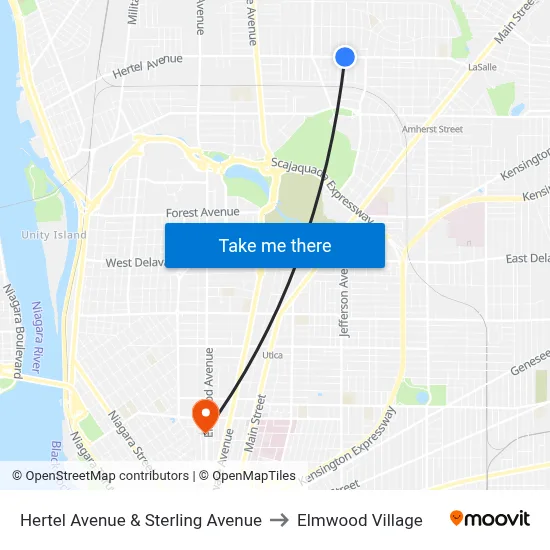 Hertel Avenue & Sterling Avenue to Elmwood Village map