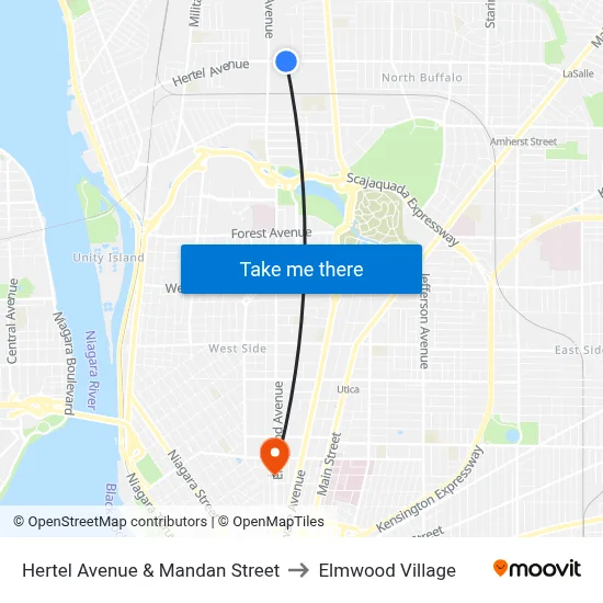 Hertel Avenue & Mandan Street to Elmwood Village map