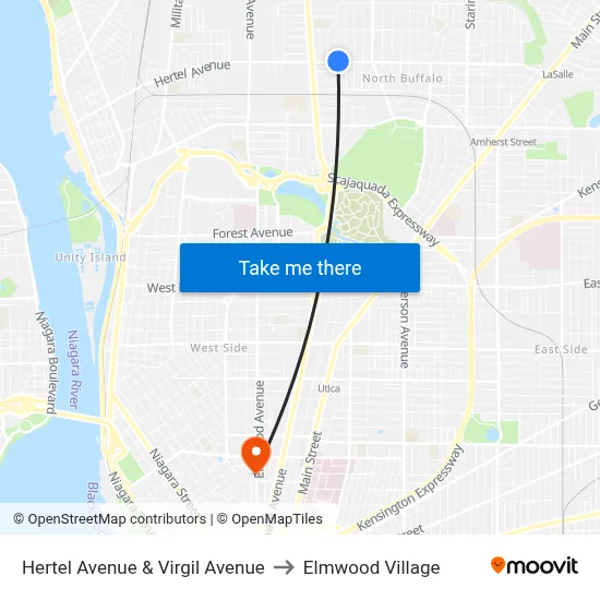 Hertel Avenue & Virgil Avenue to Elmwood Village map