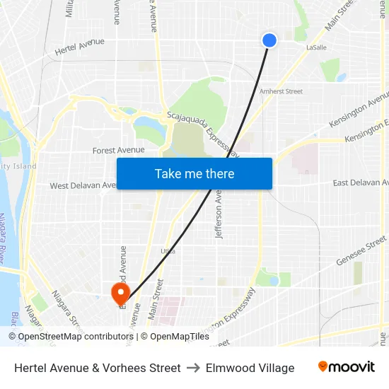 Hertel Avenue & Vorhees Street to Elmwood Village map