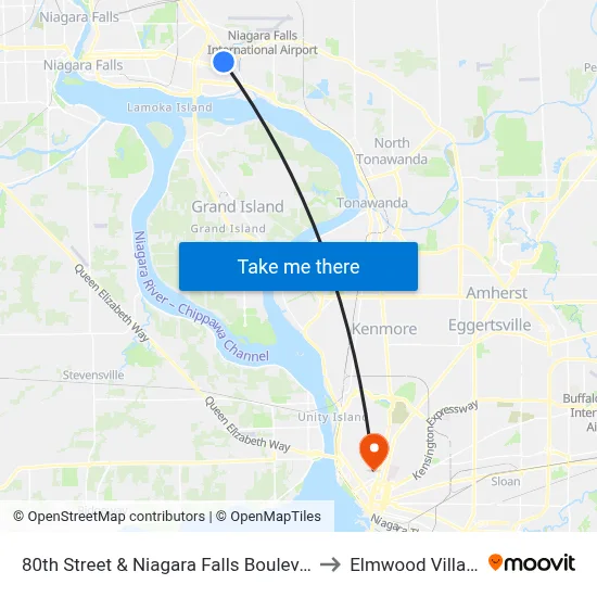 80th Street & Niagara Falls Boulevard to Elmwood Village map