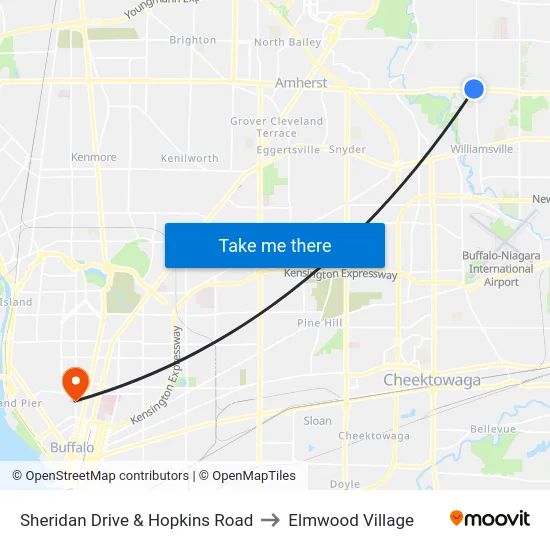 Sheridan Drive & Hopkins Road to Elmwood Village map