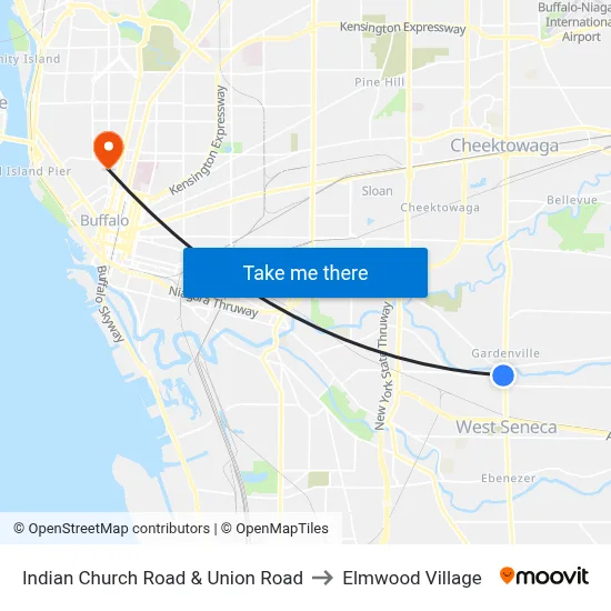Indian Church Road & Union Road to Elmwood Village map
