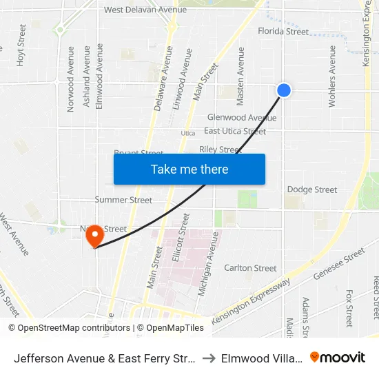 Jefferson Avenue & East Ferry Street to Elmwood Village map