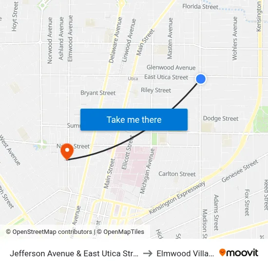 Jefferson Avenue & East Utica Street to Elmwood Village map