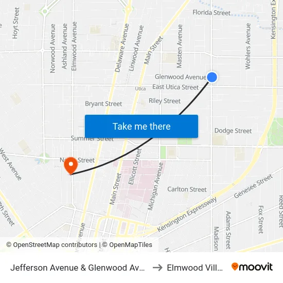 Jefferson Avenue & Glenwood Avenue to Elmwood Village map