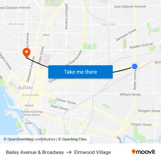 Bailey Avenue & Broadway to Elmwood Village map
