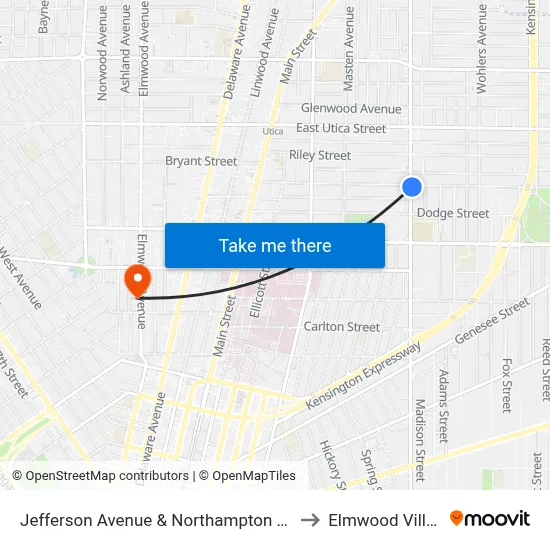 Jefferson Avenue & Northampton Street to Elmwood Village map