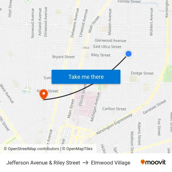 Jefferson Avenue & Riley Street to Elmwood Village map