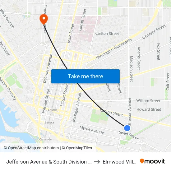Jefferson Avenue & South Division Street to Elmwood Village map