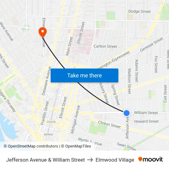Jefferson Avenue & William Street to Elmwood Village map