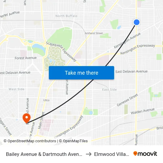 Bailey Avenue & Dartmouth Avenue to Elmwood Village map