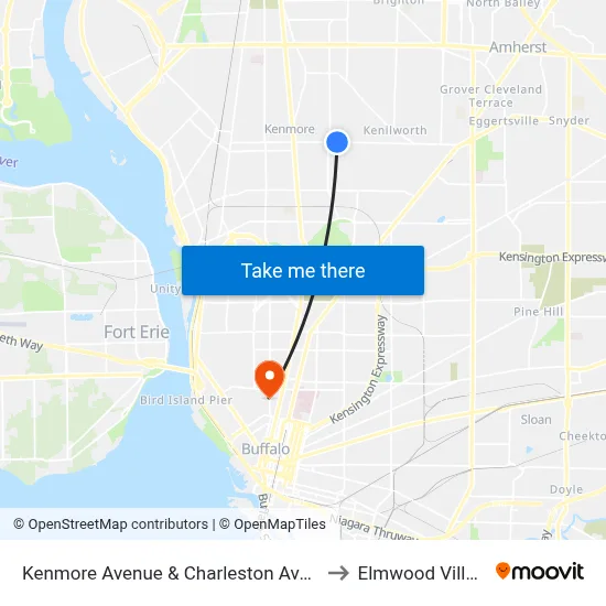 Kenmore Avenue & Charleston Avenue to Elmwood Village map