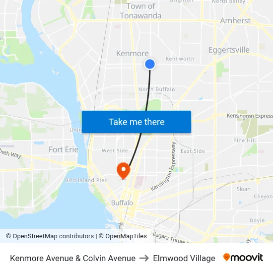 Kenmore Avenue & Colvin Avenue to Elmwood Village map