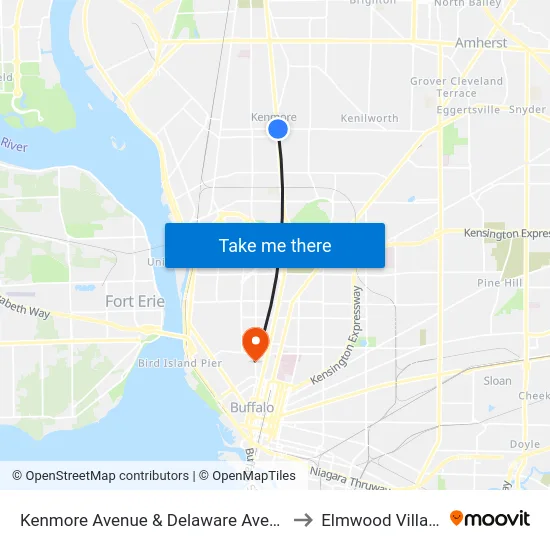 Kenmore Avenue & Delaware Avenue to Elmwood Village map