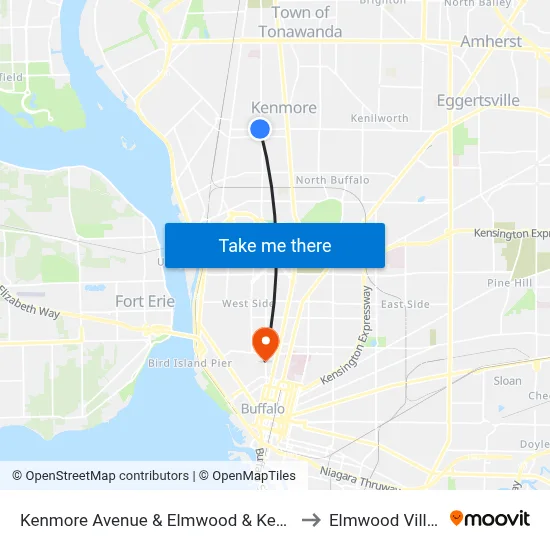 Kenmore Avenue & Elmwood & Kenmore to Elmwood Village map
