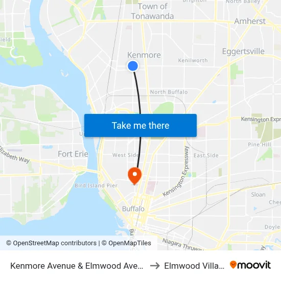 Kenmore Avenue & Elmwood Avenue to Elmwood Village map