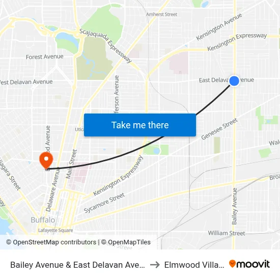 Bailey Avenue & East Delavan Avenue to Elmwood Village map