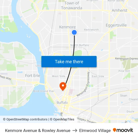 Kenmore Avenue & Rowley Avenue to Elmwood Village map
