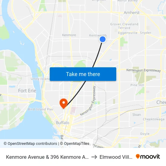 Kenmore Avenue & 396 Kenmore Avenue to Elmwood Village map