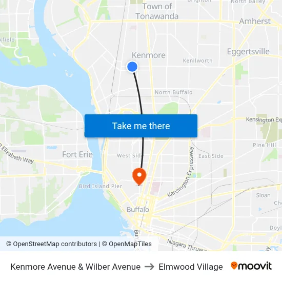 Kenmore Avenue & Wilber Avenue to Elmwood Village map