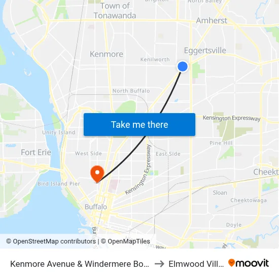 Kenmore Avenue & Windermere Boulevard to Elmwood Village map