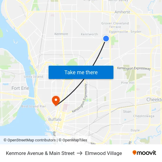 Kenmore Avenue & Main Street to Elmwood Village map