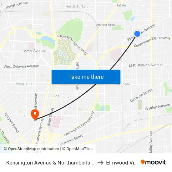 Kensington Avenue & Northumberland Avenue to Elmwood Village map