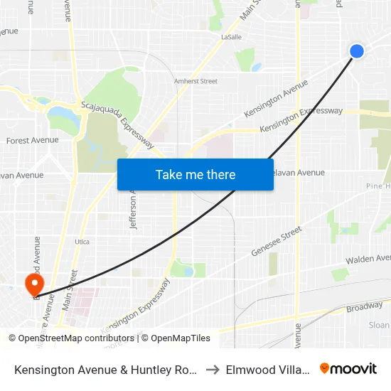 Kensington Avenue & Huntley Road to Elmwood Village map