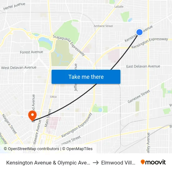 Kensington Avenue & Olympic Avenue to Elmwood Village map