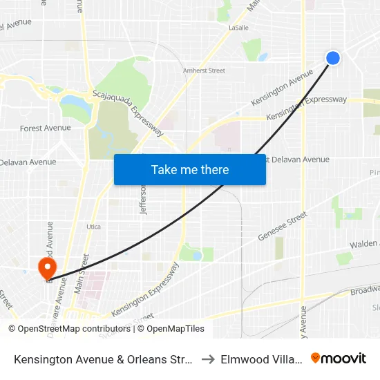 Kensington Avenue & Orleans Street to Elmwood Village map