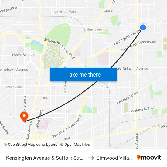 Kensington Avenue & Suffolk Street to Elmwood Village map