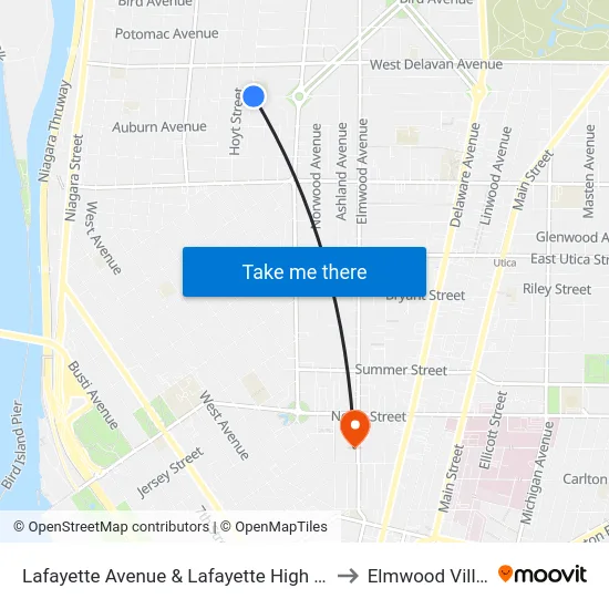 Lafayette Avenue & Lafayette High School to Elmwood Village map