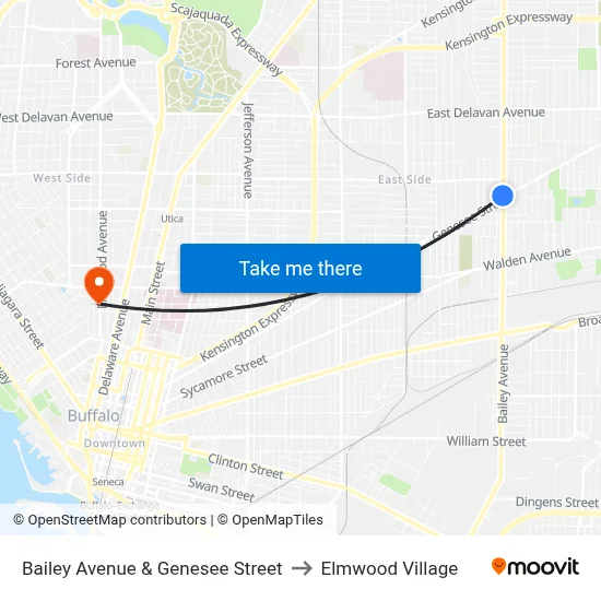 Bailey Avenue & Genesee Street to Elmwood Village map