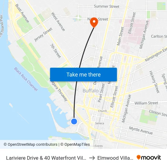 Lariviere Drive & 40 Waterfront Villas to Elmwood Village map