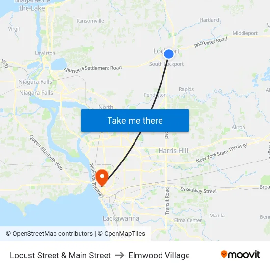 Locust Street & Main Street to Elmwood Village map