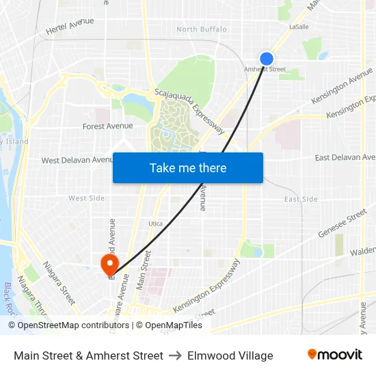 Main Street & Amherst Street to Elmwood Village map