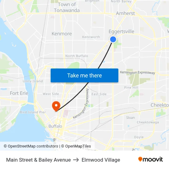 Main Street & Bailey Avenue to Elmwood Village map