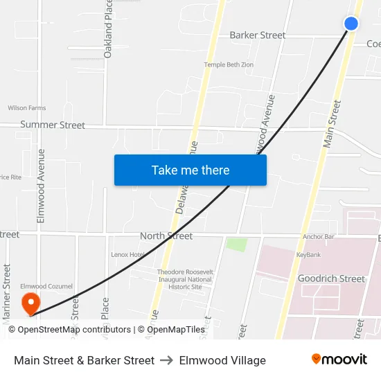 Main Street & Barker Street to Elmwood Village map