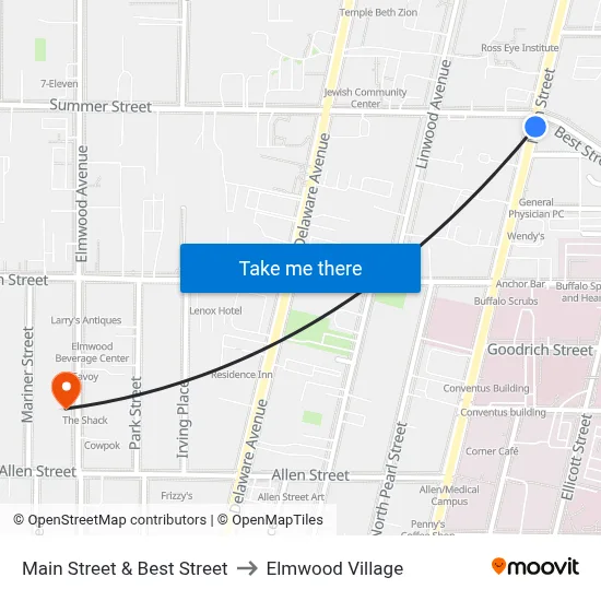 Main Street & Best Street to Elmwood Village map