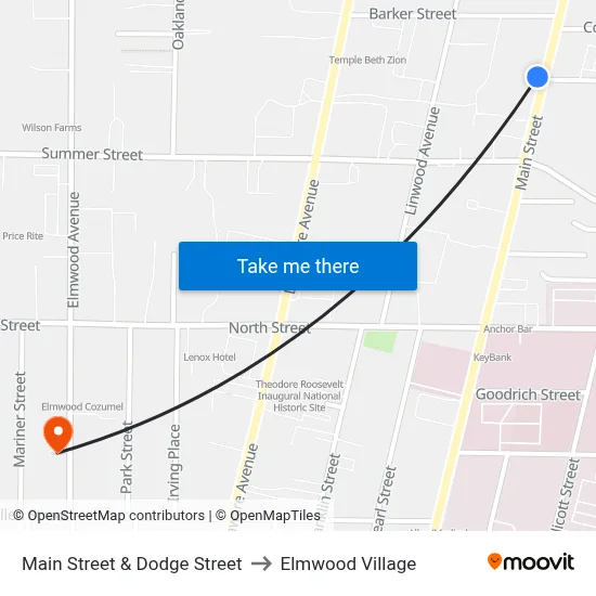 Main Street & Dodge Street to Elmwood Village map