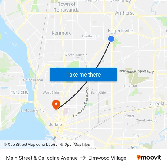 Main Street & Callodine Avenue to Elmwood Village map
