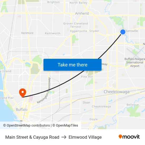 Main Street & Cayuga Road to Elmwood Village map