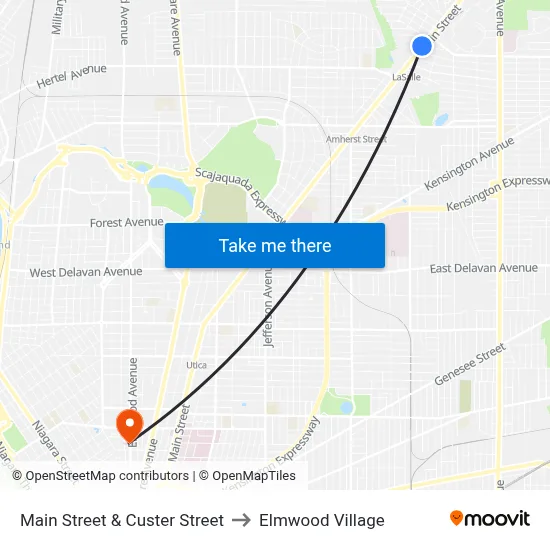 Main Street & Custer Street to Elmwood Village map