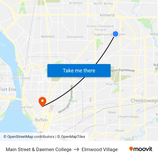 Main Street & Daemen College to Elmwood Village map