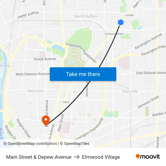 Main Street & Depew Avenue to Elmwood Village map
