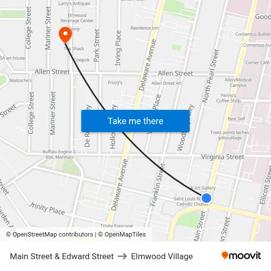 Main Street & Edward Street to Elmwood Village map