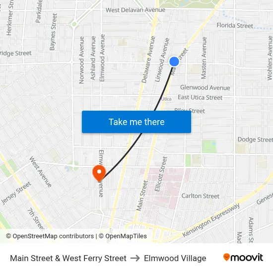 Main Street & West Ferry Street to Elmwood Village map
