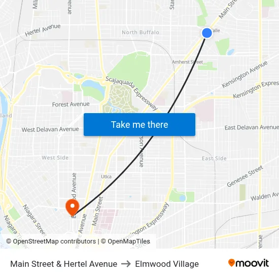 Main Street & Hertel Avenue to Elmwood Village map