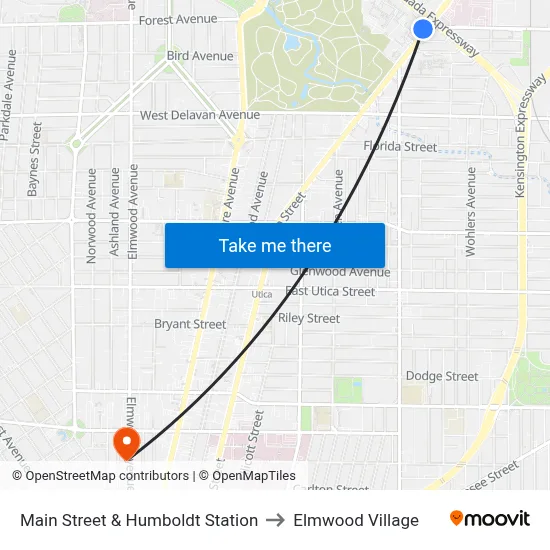 Main Street & Humboldt Station to Elmwood Village map